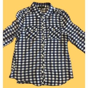 Sanctuary Women's LARGE Long Sleeve Blue Plaid Tunic Button-Up Beach Shirt